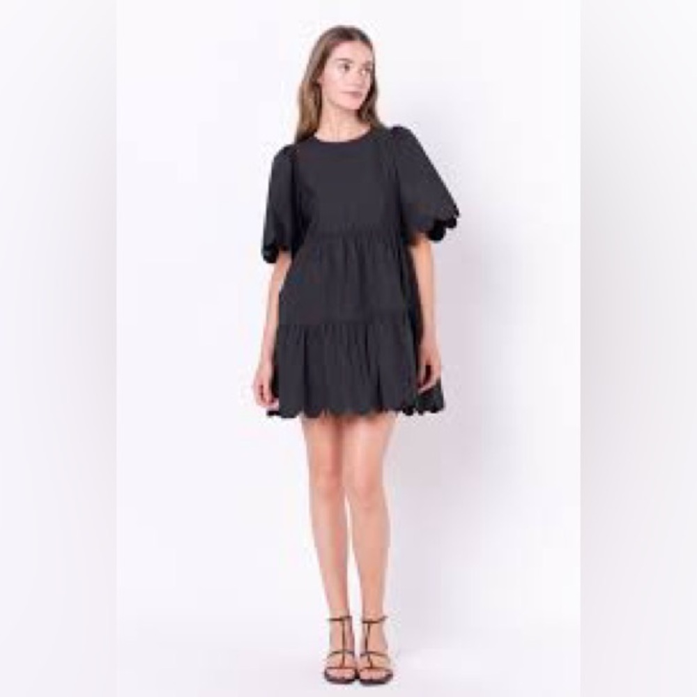 English Factory black mini dress with scalloped hem - gently used